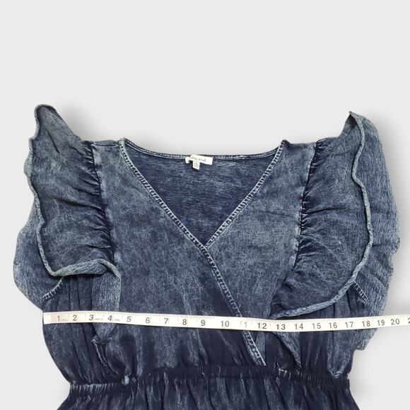 White Birch Acid Wash Denim Ruffle Tiered Flutter Mini Dress XL Layered Grunge - Picture 9 of 12